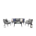Manhattan Comfort Riviera Rope Wicker 4-Piece 5 Seater Patio Conversation Set with Cushions in Grey OD-CV015-GY